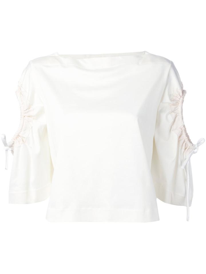 Sportmax - Lace-up Sleeves Blouse - Women - Cotton - M, Nude/neutrals, Cotton