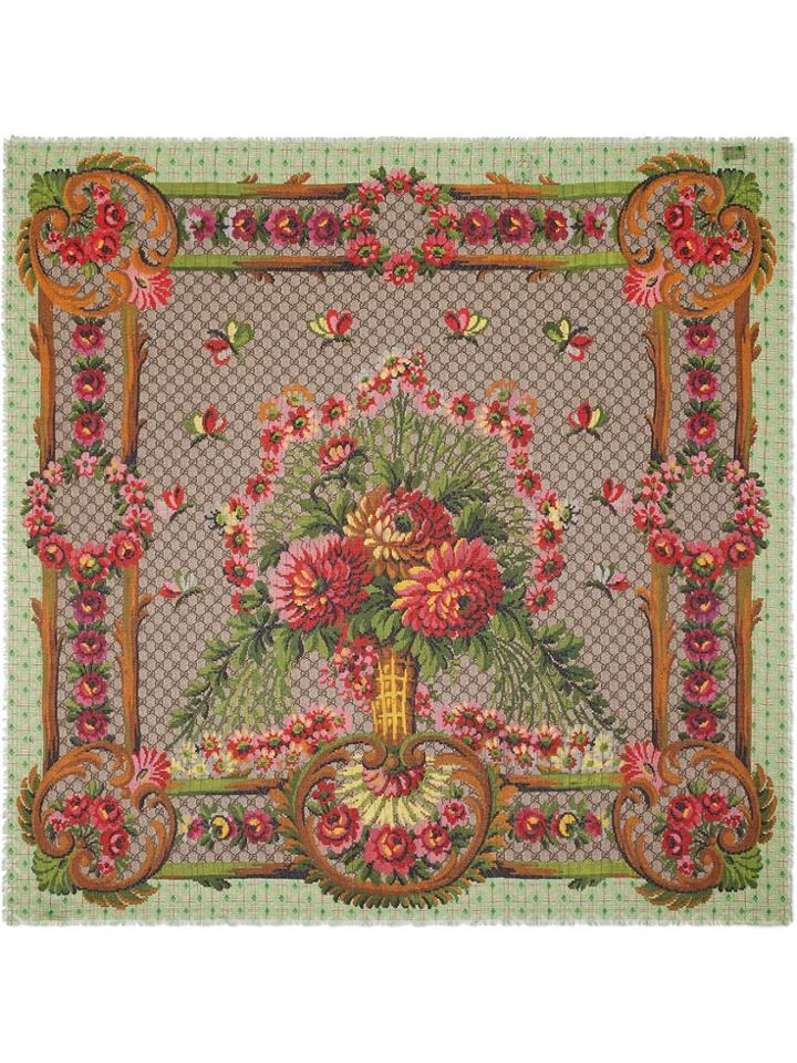 Gucci Flower Vase Print Shawl - Green