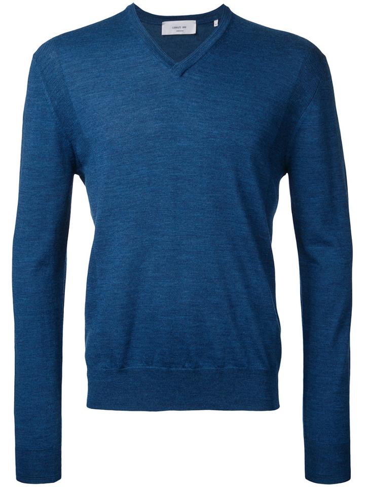 Cerruti 1881 V-neck Jumper, Men's, Size: Xxl, Blue, Wool