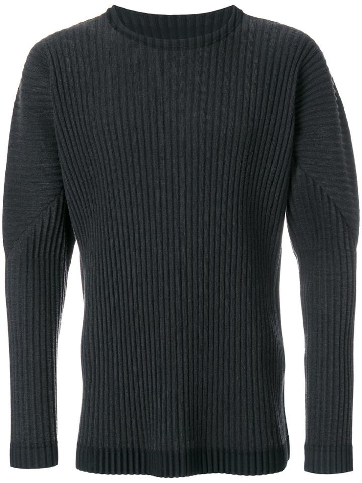Homme Plissé Issey Miyake Rib Knit Crew Neck Sweater - Grey