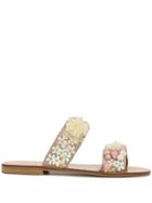 Elina Linardaki Floral-appliquéd Sandals - Neutrals