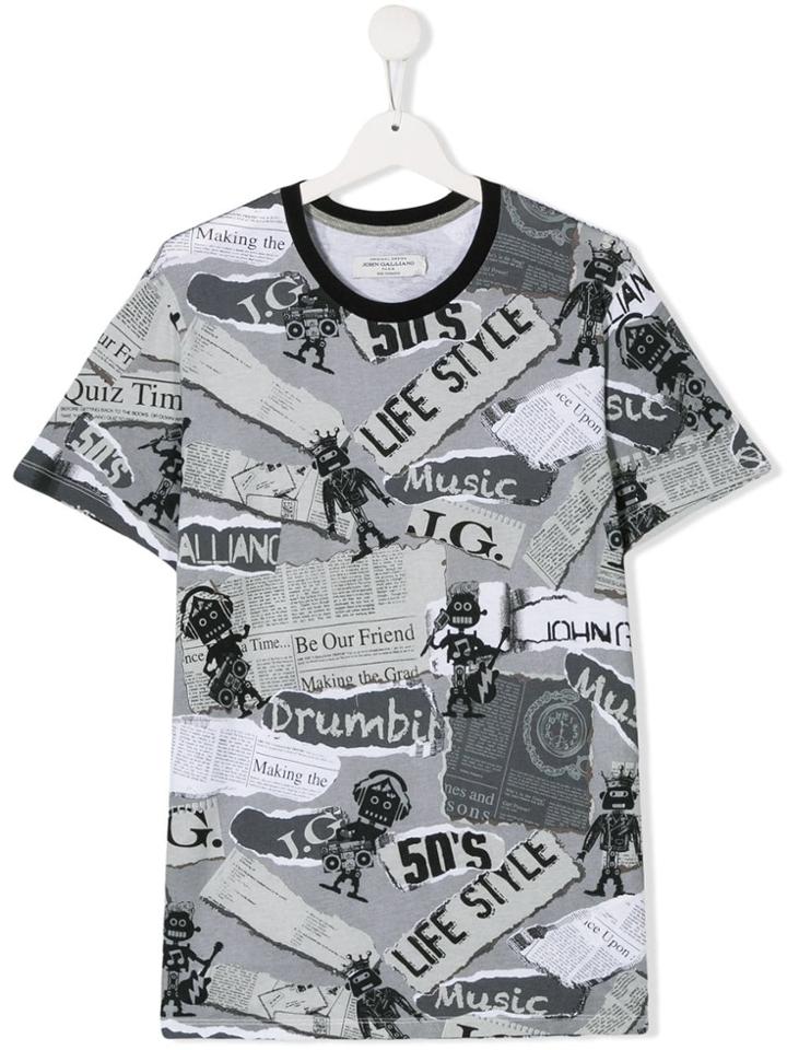 John Galliano Kids Teen Newspaper Print T-shirt - Grey