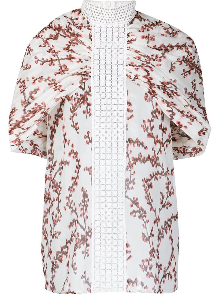 Giambattista Valli Floral Print Sheer Blouse, Women's, Size: 40, Nude/neutrals, Silk/cotton/nylon/rayon