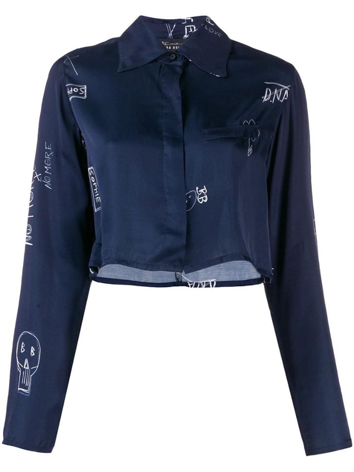 Barbara Bologna Cropped Printed Satin Shirt - Blue