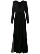 Dsquared2 V-neck Pleated Maxi Dress, Size: 42, Black, Silk
