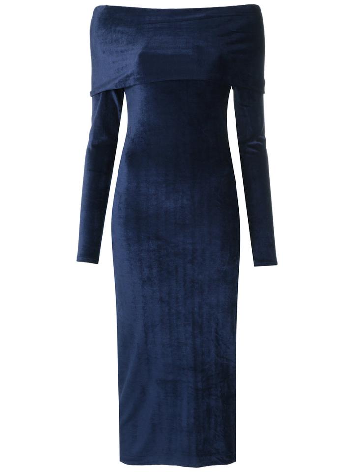 Velvet Midi Dress - Women - Polyester/spandex/elastane - 38, Blue, Polyester/spandex/elastane, Lilly Sarti