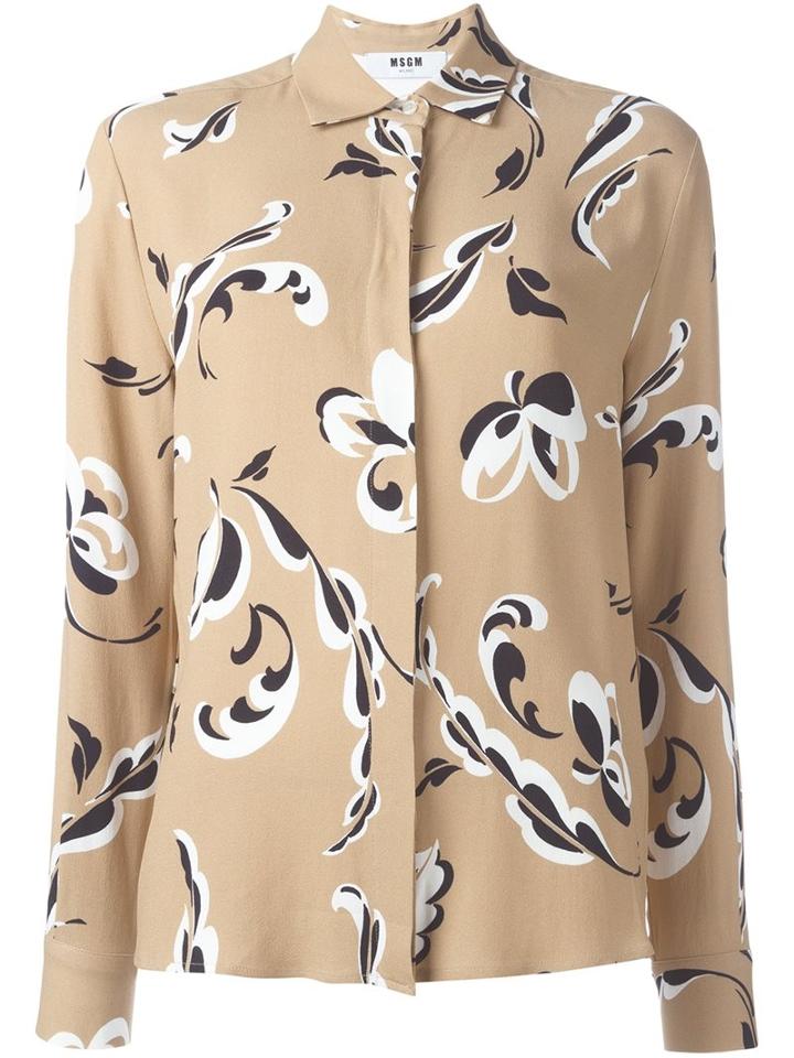 Msgm Floral Print Shirt, Women's, Size: 46, Nude/neutrals, Viscose/polyester