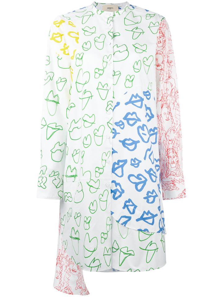 Ports 1961 Lips Print Shirt Dress, Women's, Size: 38, White, Cotton