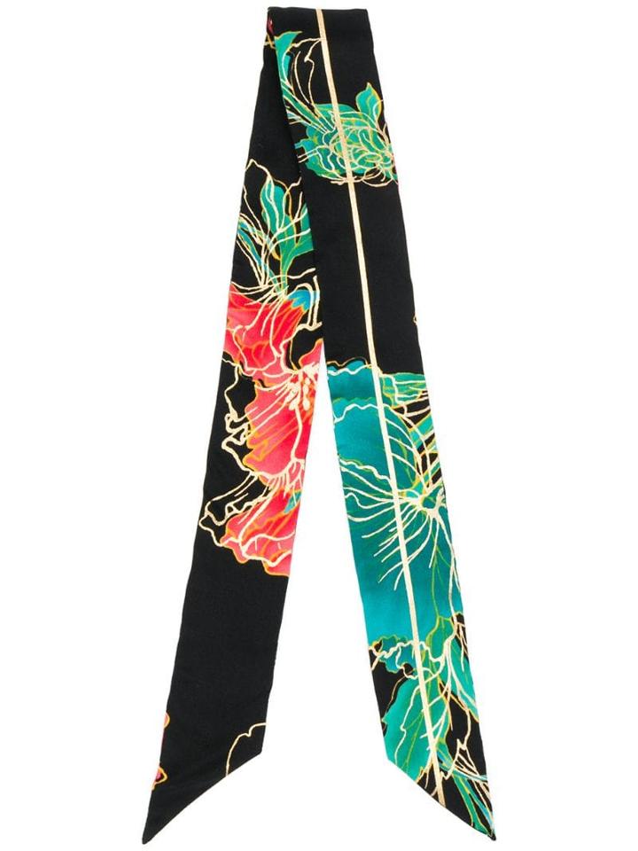 Gucci Single Stripe Floral Scarf - Black