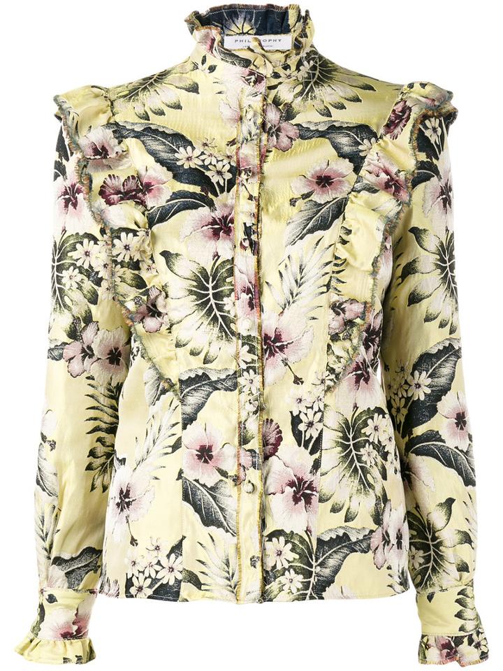 Philosophy Di Lorenzo Serafini - Floral Jacquard Shirt - Women - Polyester - 38, Blue, Polyester