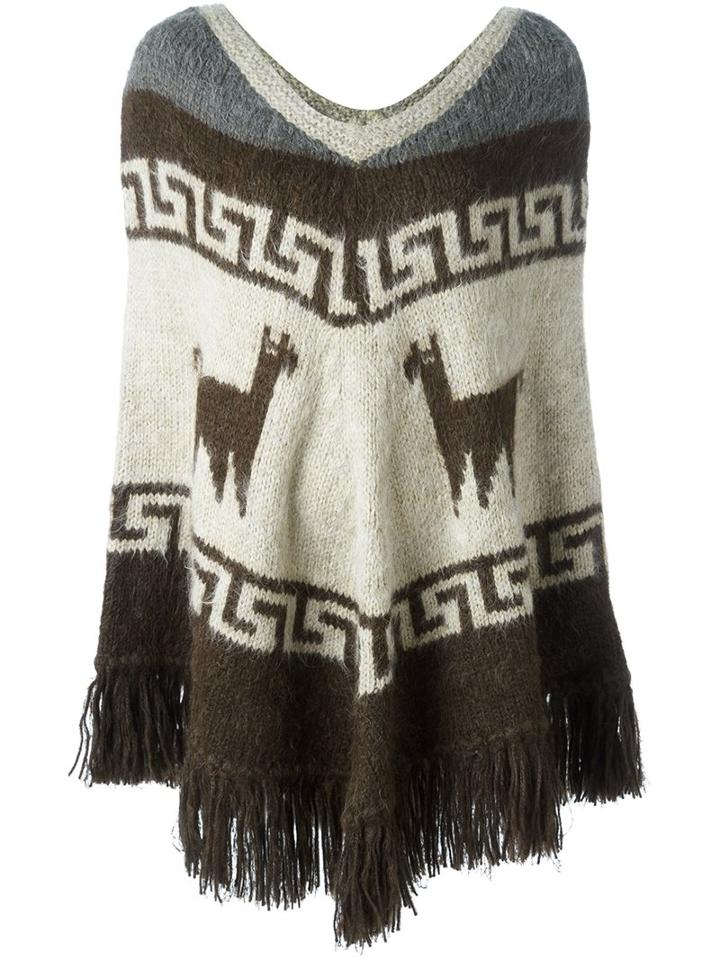 P.a.r.o.s.h. 'lima' Knitted Poncho, Women's, Size: Small, Brown, Acrylic/polyamide/alpaca