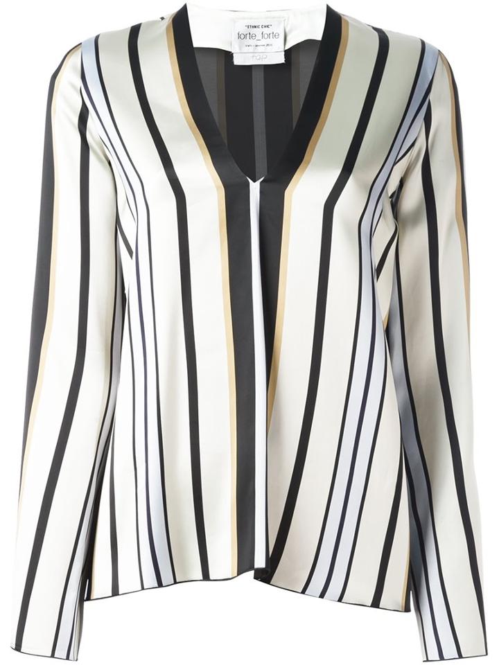 Forte Forte Striped V-neck Blouse, Women's, Size: I, Nude/neutrals, Viscose