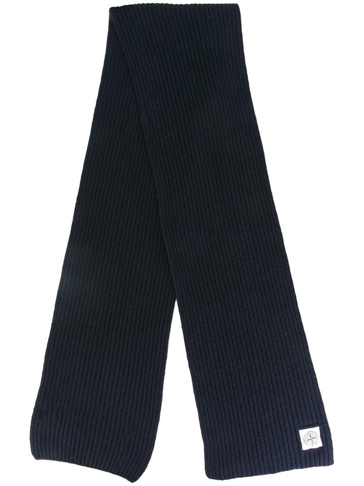 Stone Island Logo Ribbed Scarf - Blue