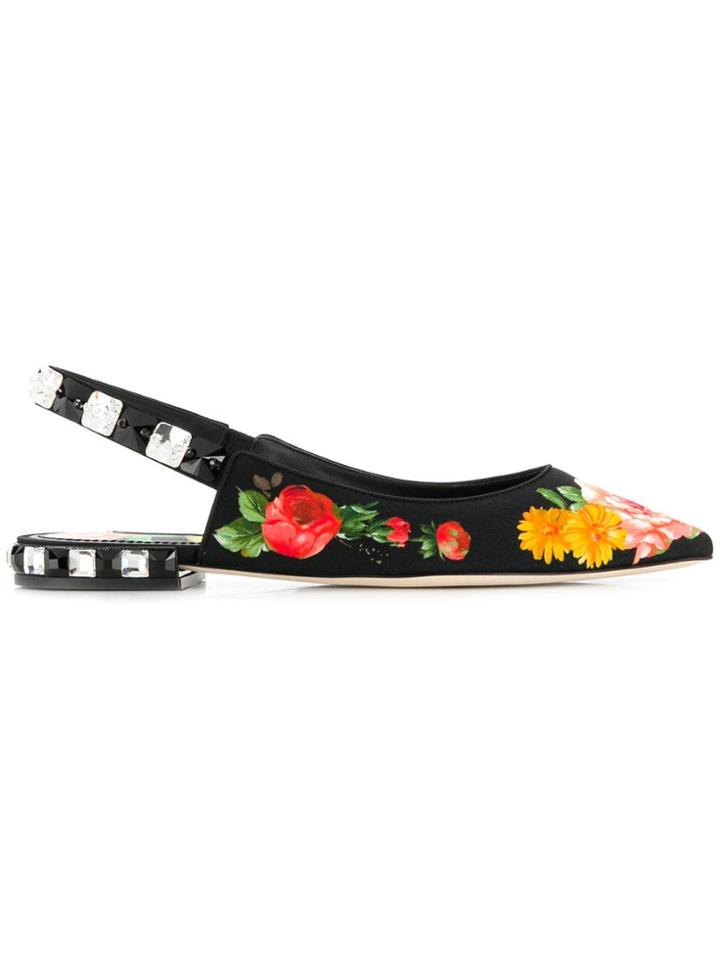 Dolce & Gabbana Flower Print Flat Sandals - Black