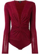 Elisabetta Franchi Stretch V-neck Bodysuit - Red