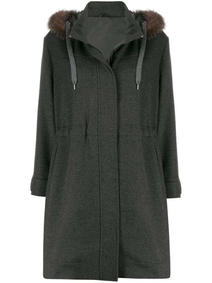 Brunello Cucinelli Faux-fur Trim Hooded Coat - Grey