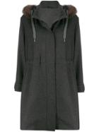 Brunello Cucinelli Faux-fur Trim Hooded Coat - Grey