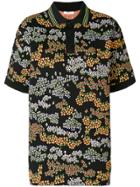 Outsource Images Floral Print Polo Top - Black