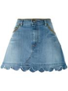 Red Valentino Scalloped Hem Denim Skirt, Women's, Size: 28, Blue, Cotton/spandex/elastane