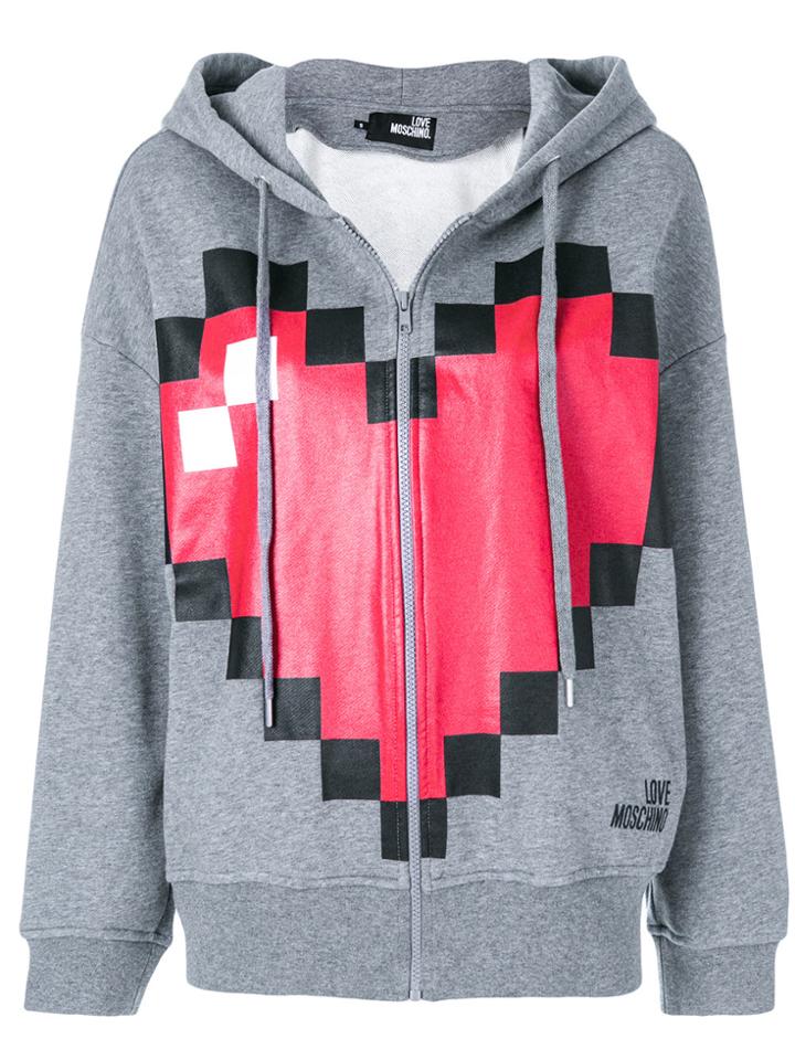 Love Moschino Pixel Heart Print Zipped Hoodie - Grey