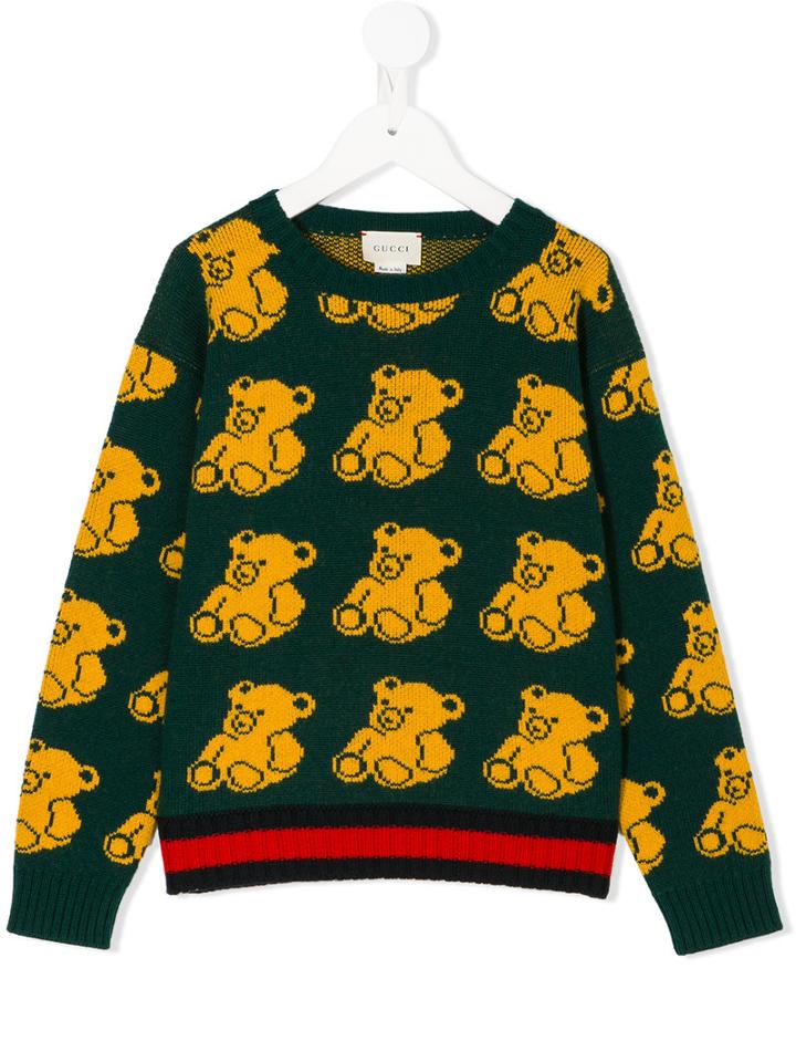 Gucci Kids - Bear Patterned Jumper - Kids - Wool - 8 Yrs, Green