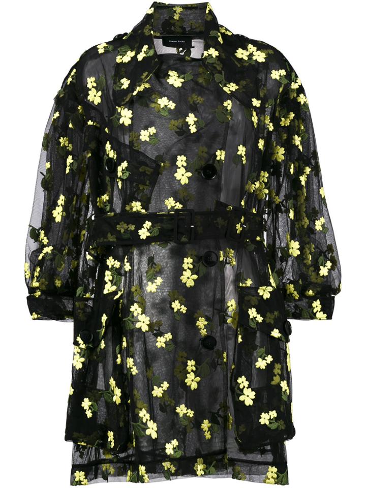 Simone Rocha Organza Flower Embroidered Trench - Black