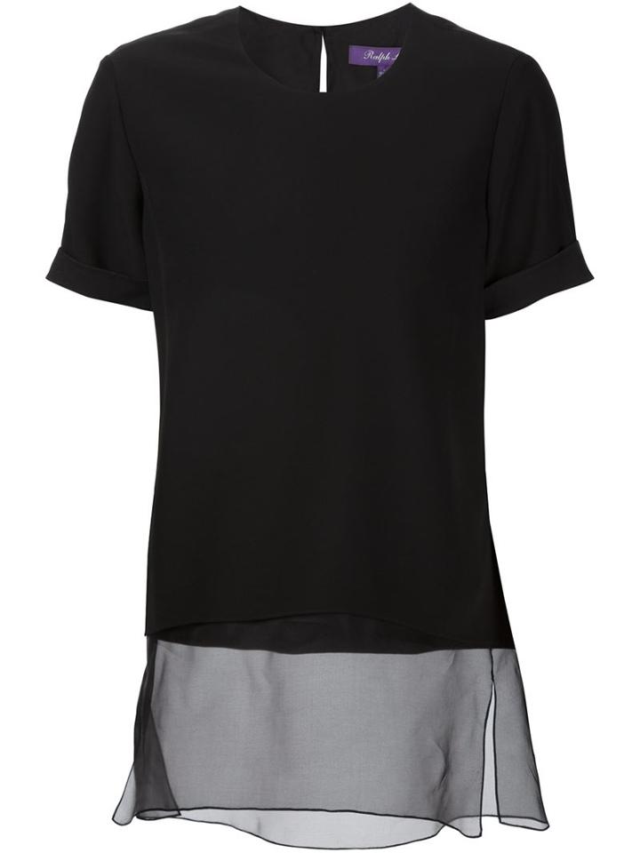 Ralph Lauren Black Sheer Layer Shortsleeved Top, Women's, Size: 4, Viscose/acetate/silk