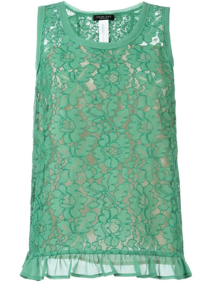 Twin-set Floral Lace Tank Top, Women's, Size: L, Green, Polyester/polyamide/cotton