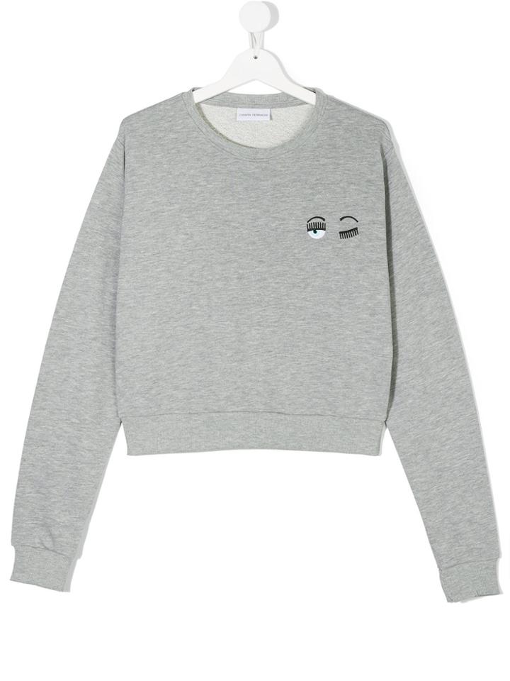 Chiara Ferragni Kids Small Eyes Appliquée Sweater - Grey