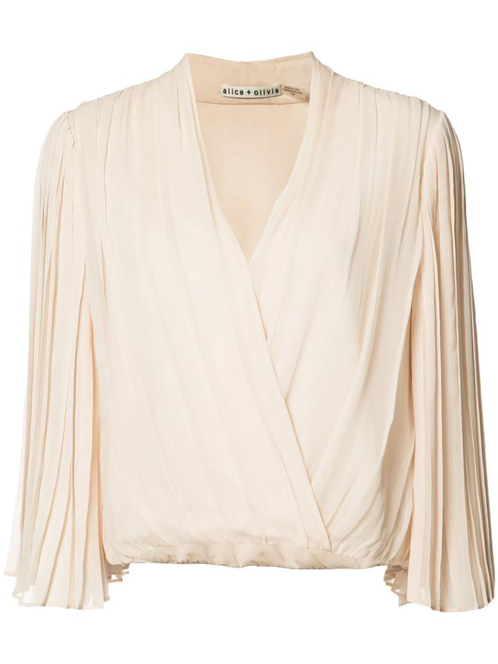 Alice+olivia Pleated Wrap Blouse, Women's, Size: Large, Nude/neutrals, Silk/polyester