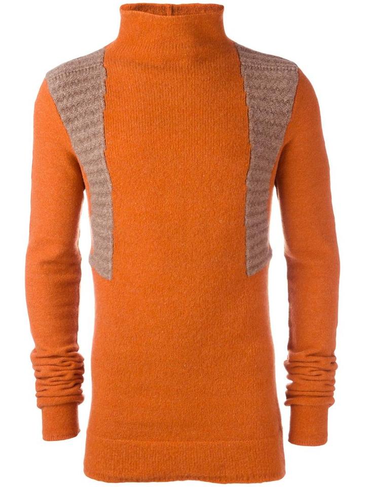 Rick Owens Funnel Neck Jumper, Men's, Size: Medium, Yellow/orange, Polyamide/wool/yak/spandex/elastane