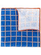 Kiton Grid Check Pocket Square, Men's, Blue, Silk