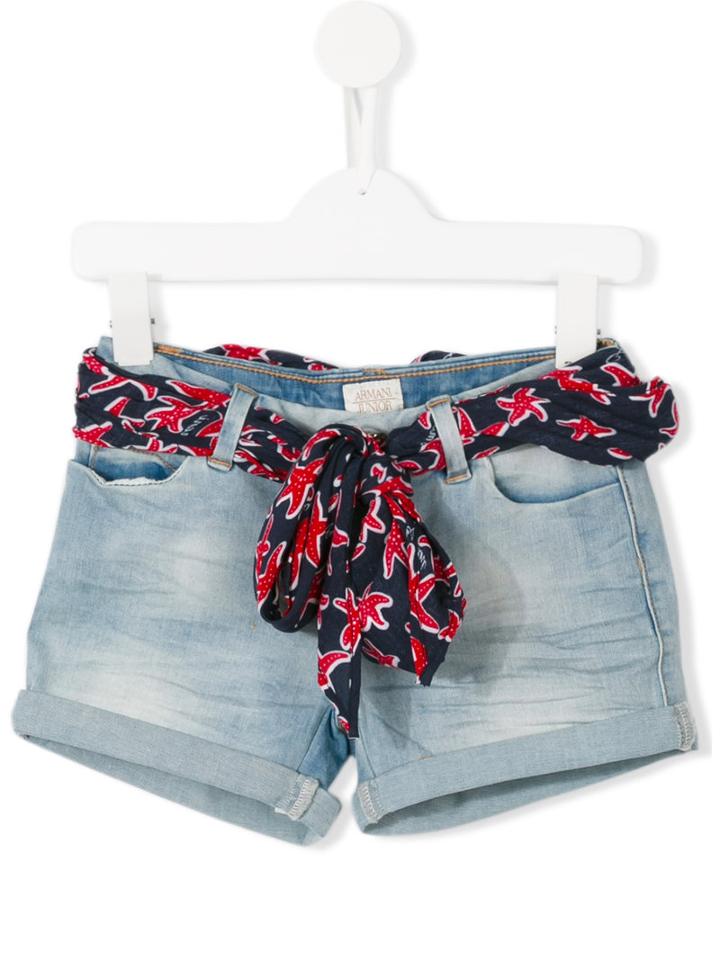 Armani Junior Belted Denim Shorts, Girl's, Size: 11 Yrs, Blue