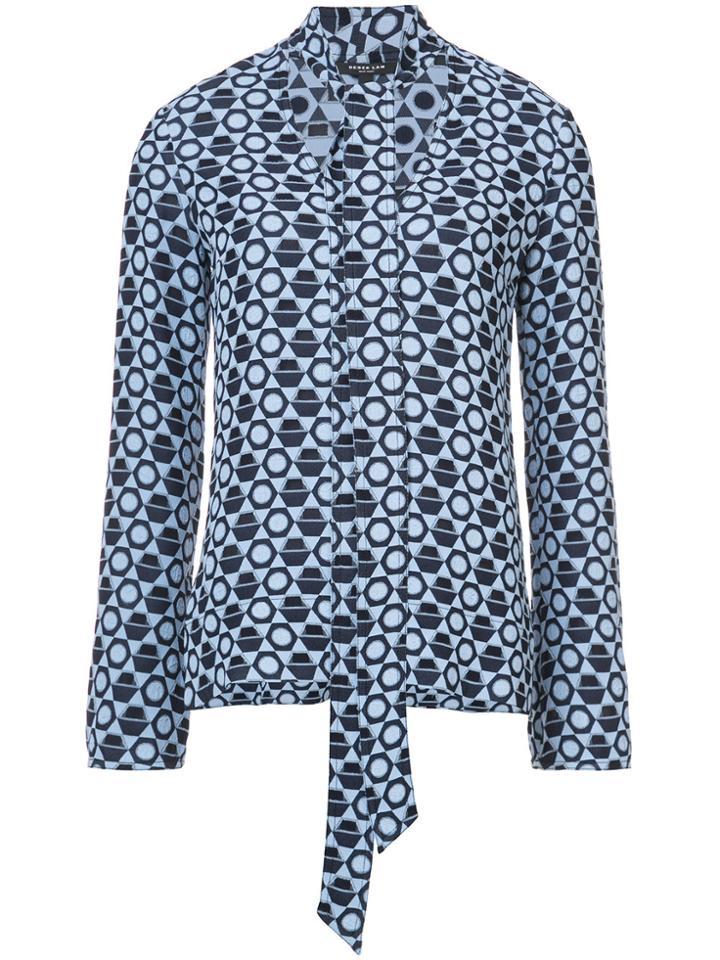 Derek Lam Long Sleeve V-neck Scarf Neck Blouse - Blue