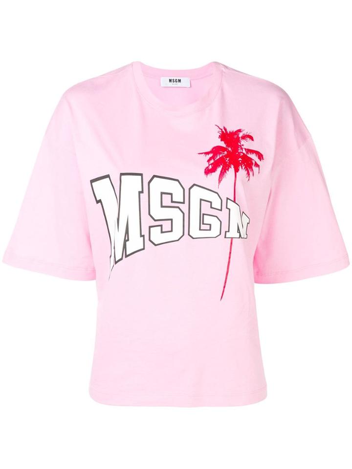 Msgm Logo Palm Tree T-shirt - Pink