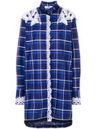 Msgm Lace Detail Checked Shirt Dress - Blue