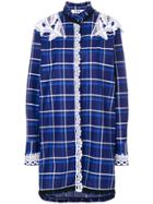 Msgm Lace Detail Checked Shirt Dress - Blue