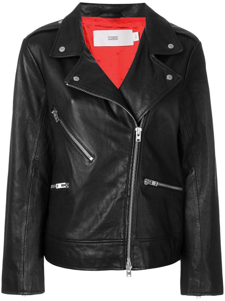 Closed Off Centre Zipped Biker Jacket - Black