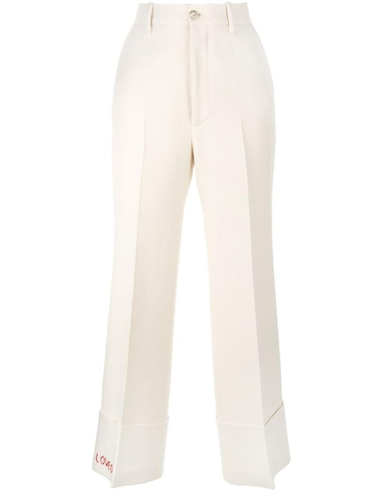 Gucci 'loved' Embroidered Wide Leg Trousers - Neutrals