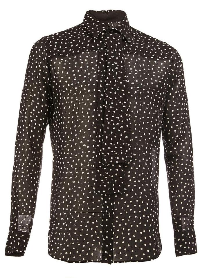 Saint Laurent Semi-sheer Polka Dot Shirt, Men's, Size: 39, Black, Viscose