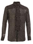 Saint Laurent Semi-sheer Polka Dot Shirt, Men's, Size: 39, Black, Viscose