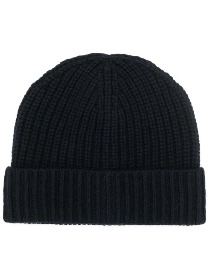 Iris Von Arnim Ribbed Knit Beanie - Blue
