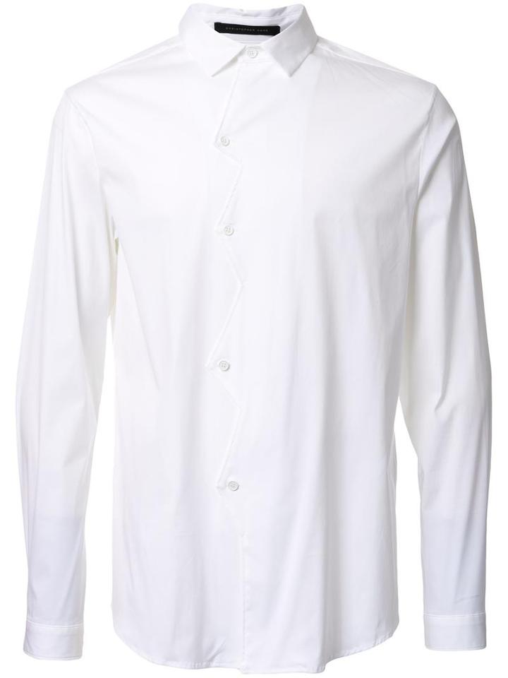 Christopher Kane Zig Zag Front Placket Shirt, Men's, Size: Small, White, Cotton/nylon/spandex/elastane