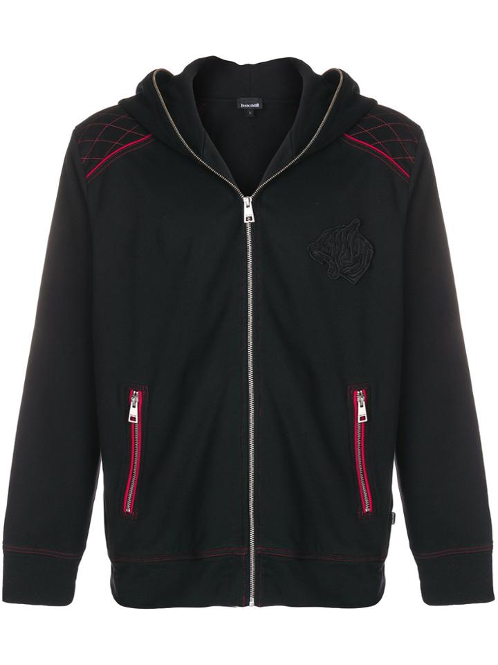 Just Cavalli Tiger Patch Zipped Hoodie - Black