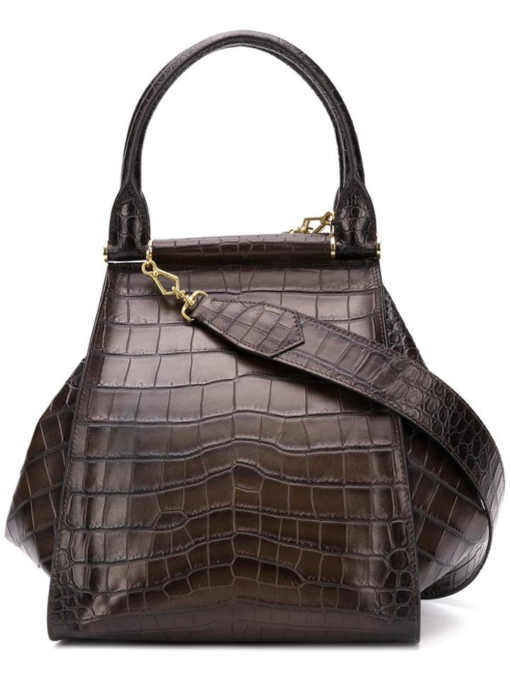 Max Mara Crocodile Effect Tote - Brown