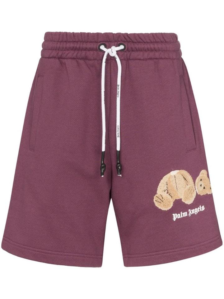 Palm Angels Kill The Bear Embroidered Track Shorts - Purple