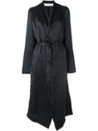 Isabel Benenato Cut-out Satin Belted Coat, Women's, Size: 38, Black, Silk/linen/flax