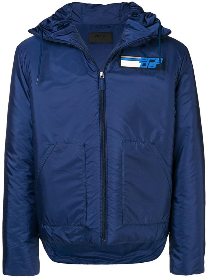 Prada Logo Patch Padded Jacket - Blue