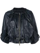 Alberta Ferretti Drawstring Cropped Leather Jacket, Women's, Size: 40, Blue, Lamb Skin/polyester