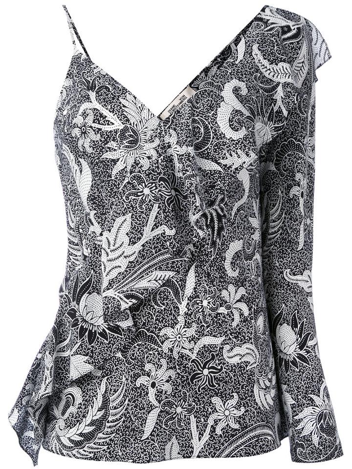 Diane Von Furstenberg - Asymmetric Ruffle Front Blouse - Women - Silk - 6, Black, Silk